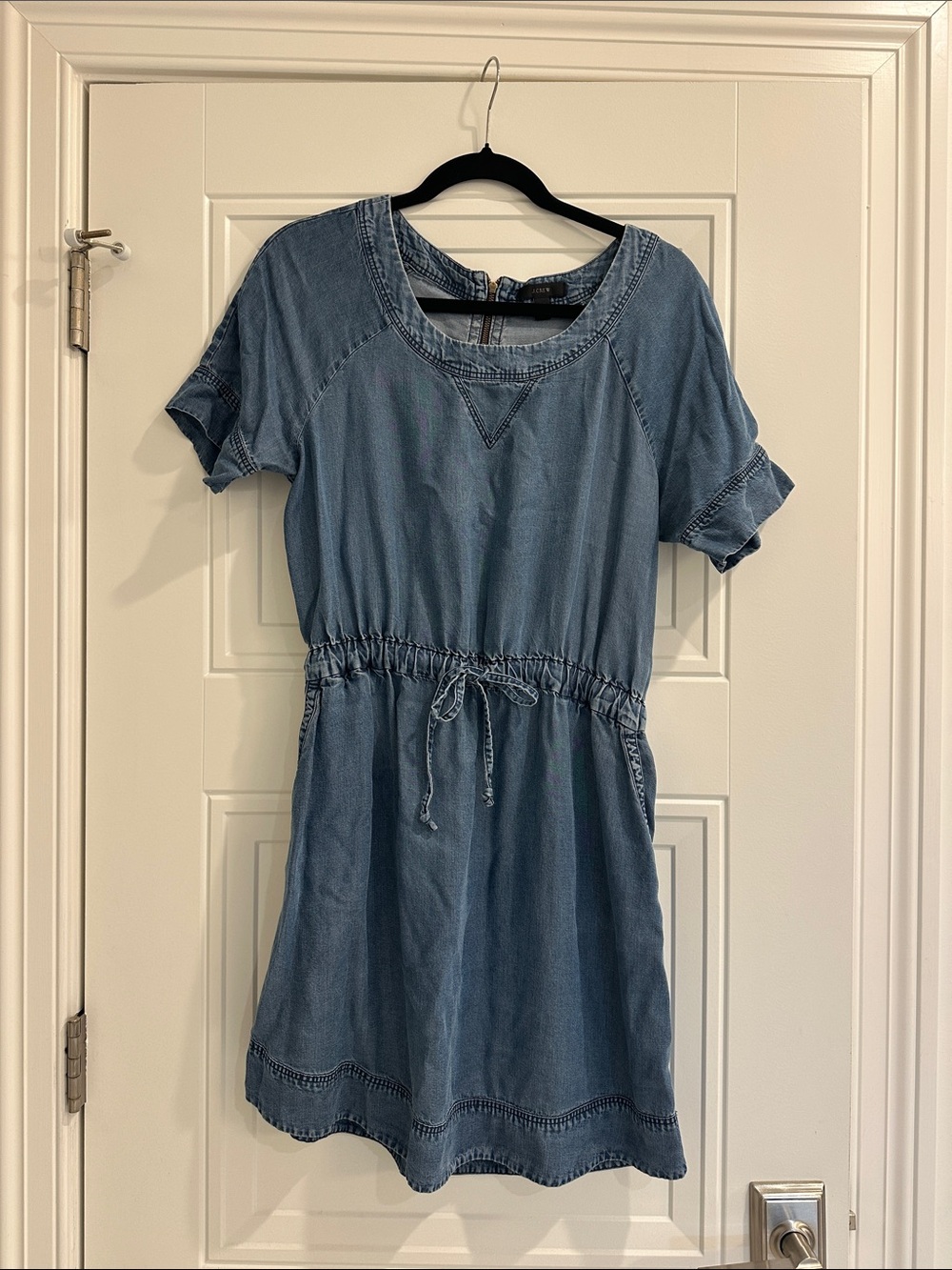 J. Crew Light Blue Denim Drawstring Mini Dress